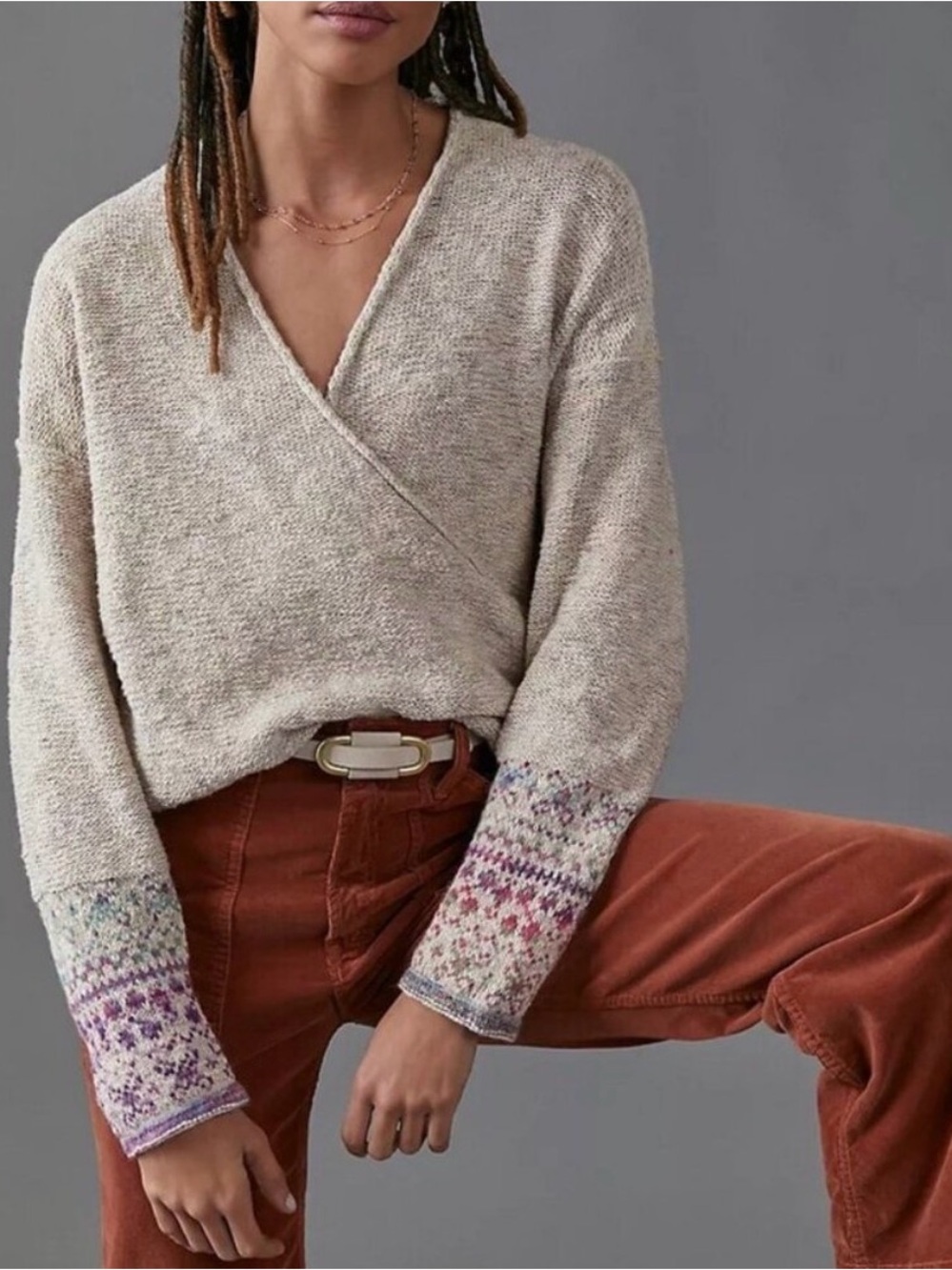 Anthropologie PILCRO Drew Suplice Sweater (Natural/Mauve) XS